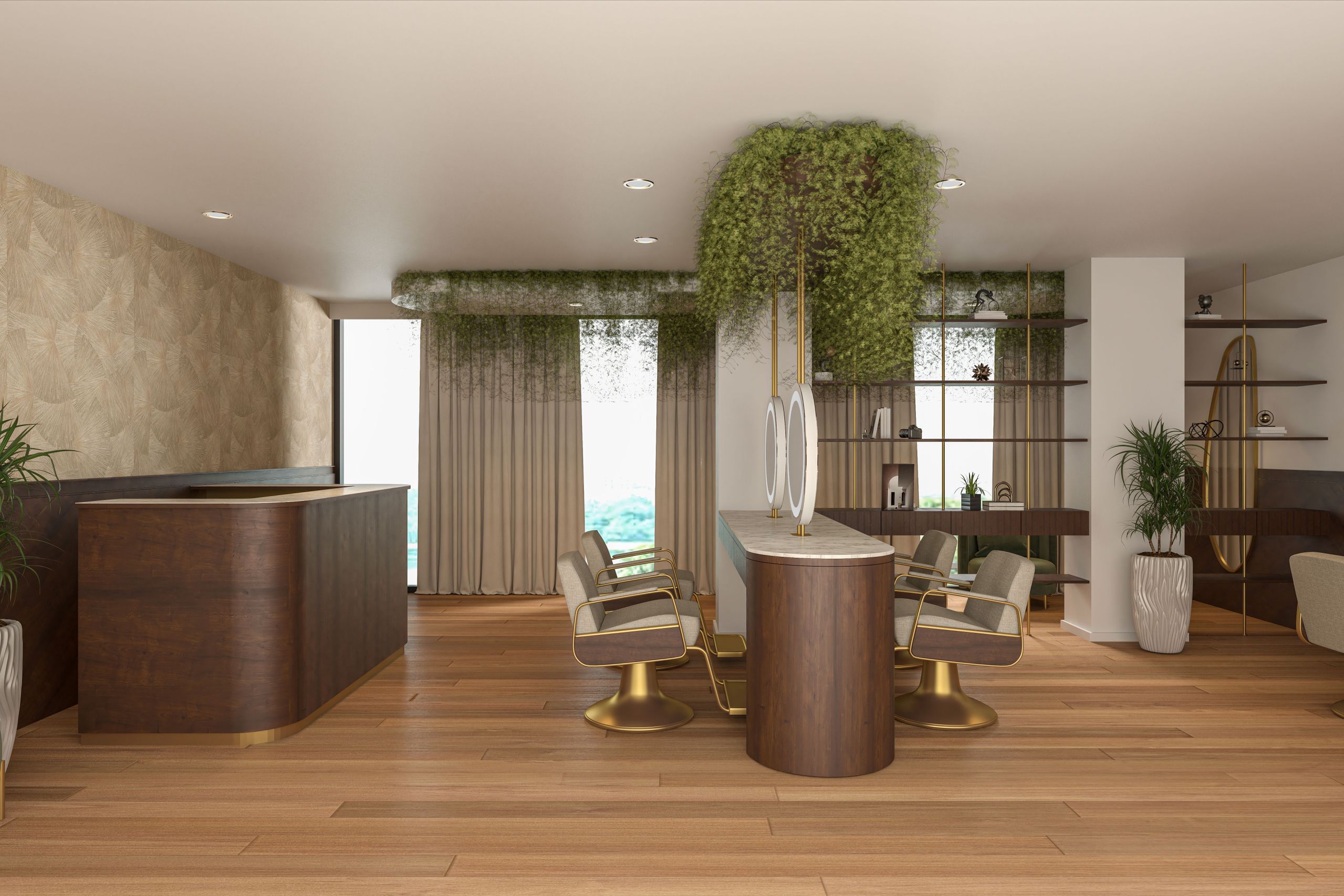 Spa interior detail with plant and mirror